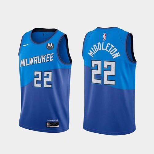 Men's Milwaukee Bucks #22 Khris Middleton Blue Stitched Basketball Jersey